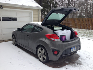 The Veloster does provide 5 cubic feet more space than a Juke with the rear seats up.